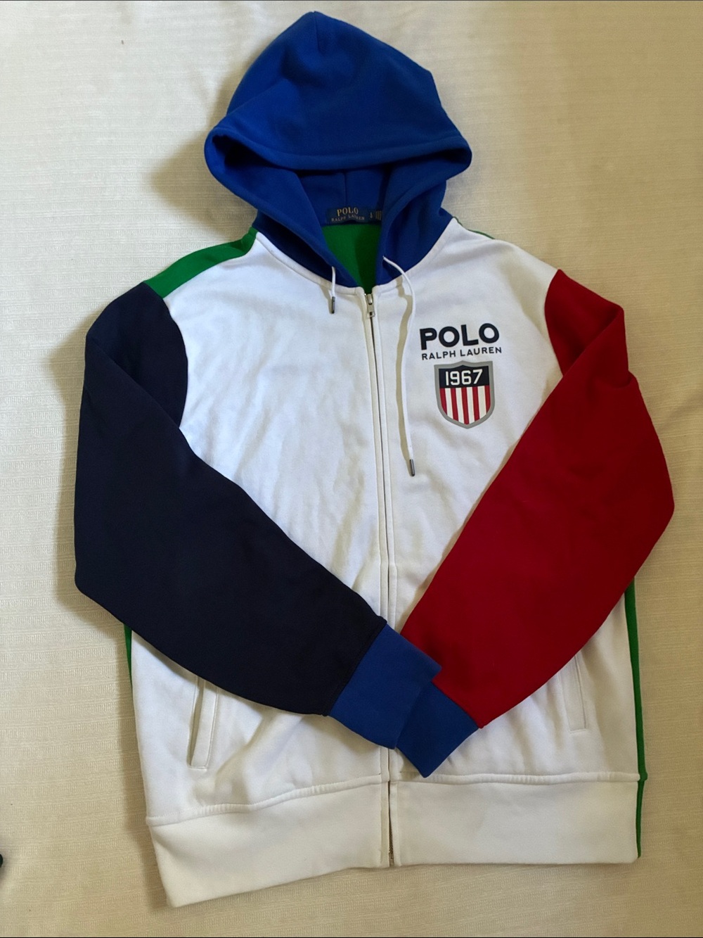 Polo Ralph Lauren 1967 shield logo colorblock zip up fleece jacket